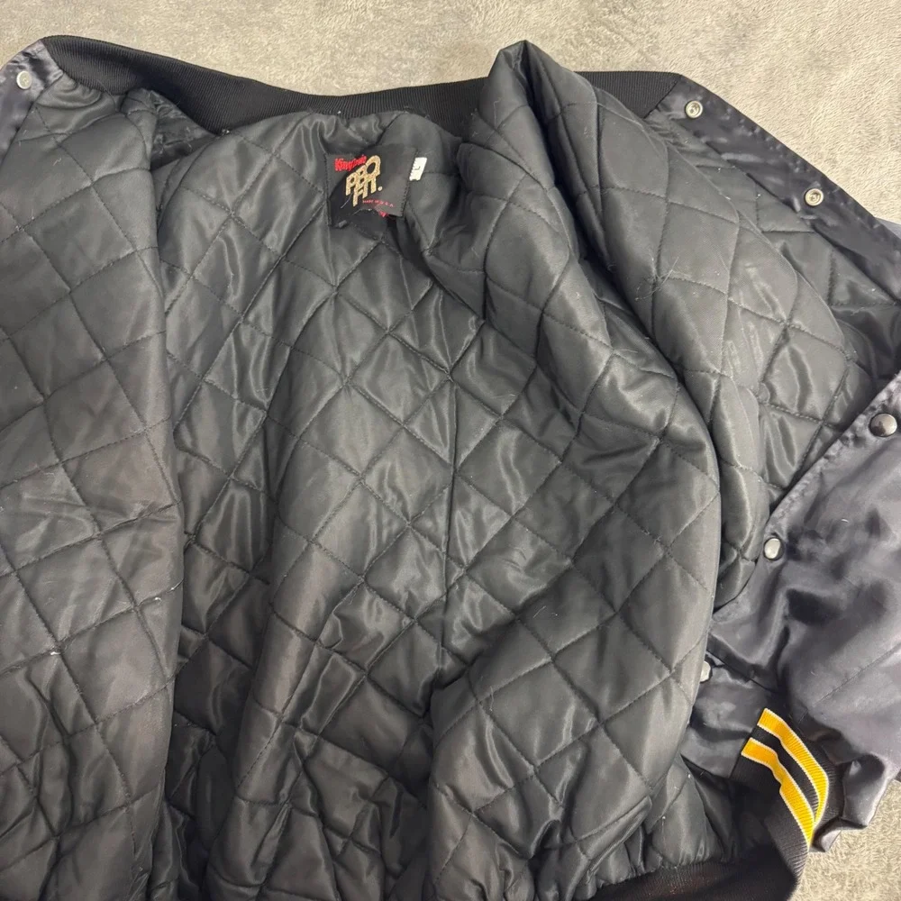 King‎ Louie Pro Fit Bomber Jacket Men L Black Paperworkers Union Satin Vintage